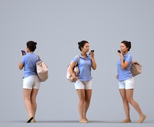 00570_Nicole010 Adult Caucasian woman walking outdoors calling on smartphone with bag