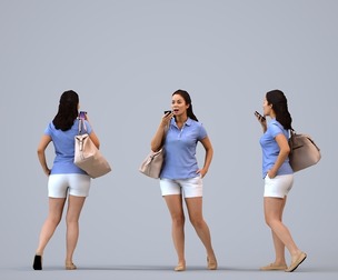 00570_Nicole020 Adult Caucasian woman calling while walking through public space with bag