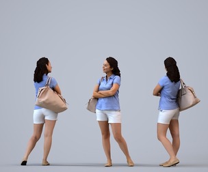 00570_Nicole021 Adult Caucasian woman waiting in public space with bag, summer casual