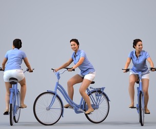 00571_Omar016 Adult Middle Eastern woman cycling in casual transitional seasonal clothing for urban