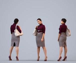 00574_Nicole008 Adult Caucasian woman waiting in office with bag, autumn or spring attire