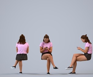 00577_Bella008 Teen Caucasian girl sitting in public space with smartphone, summer casual