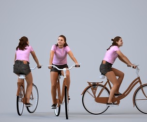 00577_Bella009 Teen Caucasian girl riding bicycle in casual summer clothing for urban planning