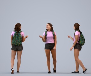 00577_Bella005 Teen Caucasian female waiting at school in summer casual with bag