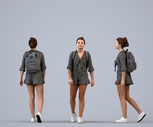 00579_Bella005 Teen Caucasian female walking school hallway with bag, autumn or spring attire