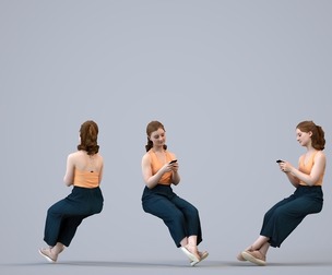 00580_Poppy009 Teen Caucasian female sitting in public space with smartphone, summer casual