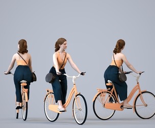 00580_Poppy013 Teen Caucasian girl commuting by bicycle in casual summer attire with bag