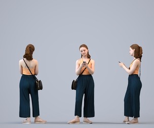 00580_Poppy011 Teen Caucasian girl standing in public space with smartphone and bag