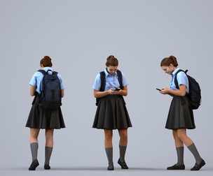 00581_Bella004 Teen Caucasian girl walking through school with smartphone and bag