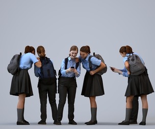 00581_Bella018 Teen Caucasian female standing at school with smartphone and bag in transitional