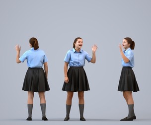 00581_Bella006 Teen Caucasian girl waving in school uniform for educational facility visualization