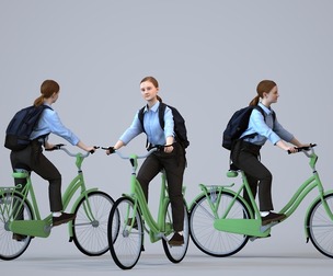 00582_Poppy012 Teen Caucasian female cycling through public space in autumn or spring business