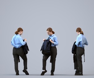 00582_Poppy005 Teen Caucasian female waiting at school with bag in transitional attire