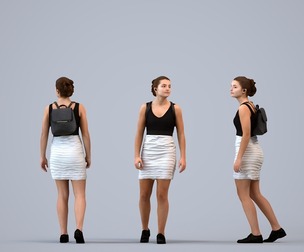00583_Bella005 Teen Caucasian female waiting at school in casual summer attire with bag