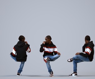 00585_Jimmy011 Teen Black male crouching outdoors calling on smartphone in transitional seasonal
