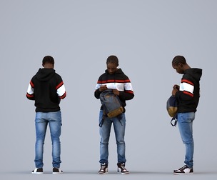 00585_Jimmy009 Teen Black male waiting at school with bag in autumn or spring attire