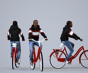 00585_Jimmy017 Teen Black male cycling through public space in transitional seasonal clothing