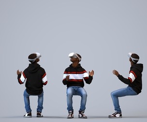 00585_Jimmy014 Teen Black male relaxing in public space wearing transitional seasonal clothing