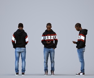 00585_Jimmy003 Teen Black male standing outdoors with smartphone in autumn attire