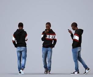 00585_Jimmy005 Teen Black male walking outdoors with smartphone in autumn attire