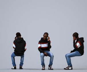 00585_Jimmy013 Teen Black male making phone call in public wearing transitional seasonal clothing