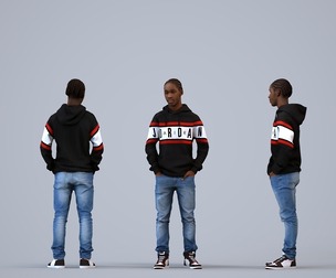 00585_Jimmy008 Teen Black male waiting in public space wearing transitional seasonal clothing