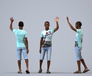 00589_Jimmy004 Teen Black boy waving in casual summer clothing for public space visualization