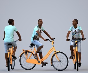 00589_Jimmy013 Teen Black boy commuting by bicycle in casual summer clothing