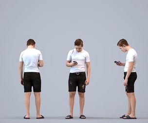 00590_Kyle007 Teen Caucasian male standing in public space with smartphone, summer casual