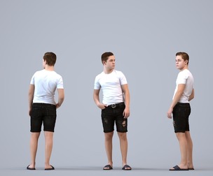 00590_Kyle004 Teen Caucasian male waiting in public space wearing summer casual attire