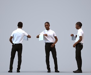 00591_Jimmy007 Teen Black male waiting in hospitality setting wearing summer uniform