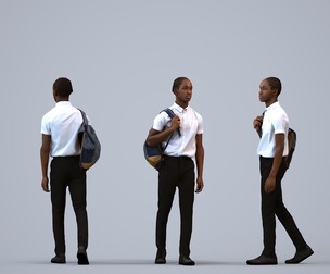 00591_Jimmy009 Teen Black male walking to school with backpack in transitional seasonal clothing