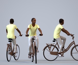 00593_Jimmy001 Teen Black boy riding bicycle in casual summer attire for commuting visualization