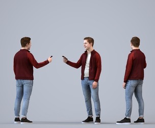 00594_Kyle006 Teen Caucasian male standing with smartphone in autumn or spring attire
