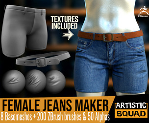 Female Jeans Maker 8 Basemeshes 200 ZBrush brushes and 50 alphas