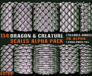 114 Dragon & Creature Scales Alpha Pack (Tileable + Single) - Vol 06