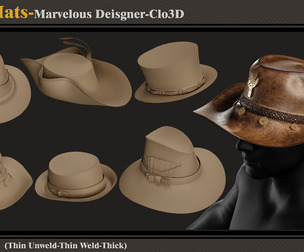 6 Men Hats-MD-Clo3D-ZPRJ-FBX - OBJ