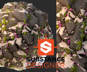 Stylized Snowy Rock Cliff with Flowers