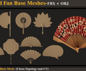 10 Hand Fan Base Meshes-FBX - OBJ