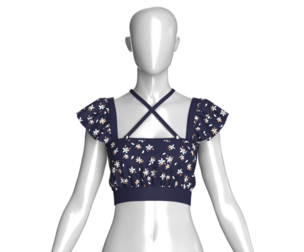 Girls Floral Printed Navy Blue Crop Top | Marvelous / Clo3d / obj / fbx