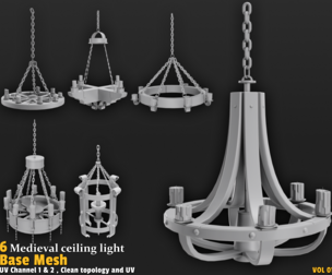 6 Medieval Ceiling Lights - Game Ready