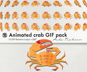 360° Animated Crab GIF Pack | 12 Seamless Rotation Loops | Digital Download