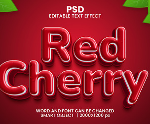 3D Red Cherry PSD Fully Editable Text Effect. Layer Style PSD Mockup Template