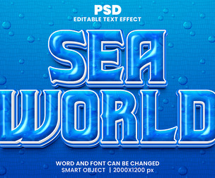 3D Sea World PSD Fully Editable Text Effect. Layer Style PSD Mockup Template