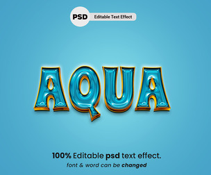 3D Aqua PSD Fully Editable Text Effect. Layer Style PSD Mockup Template