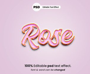 3D Rose PSD Fully Editable Text Effect. Layer Style PSD Mockup Template