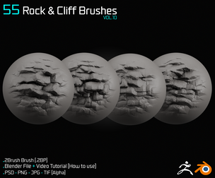 55 Rock & Cliff Brushes - Blender & ZBrush - Vol.10