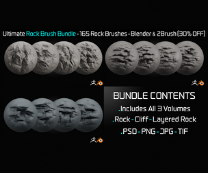 Ultimate Rock Brush Bundle - 165 Rock Brushes - Blender & ZBrush (30% OFF)