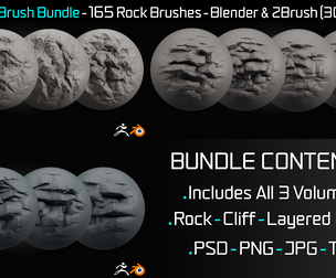 Ultimate Rock Brush Bundle - 165 Rock Brushes - Blender & ZBrush (30% OFF)