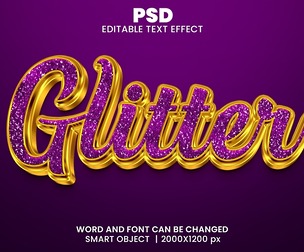 Glitter PSD Fully Editable Text Effect. Layer Style PSD Mockup Template